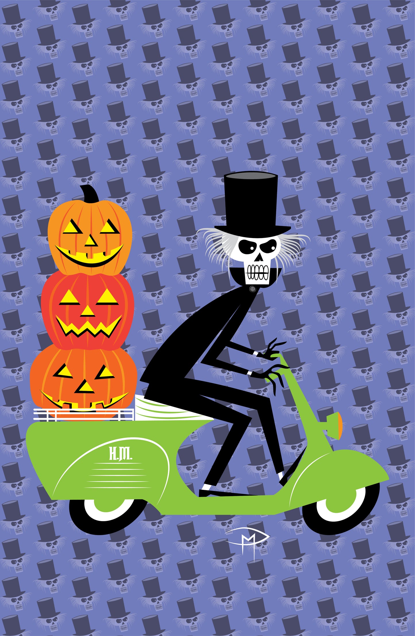 Hatbox Ghost On A Vespa Pattern Poster
