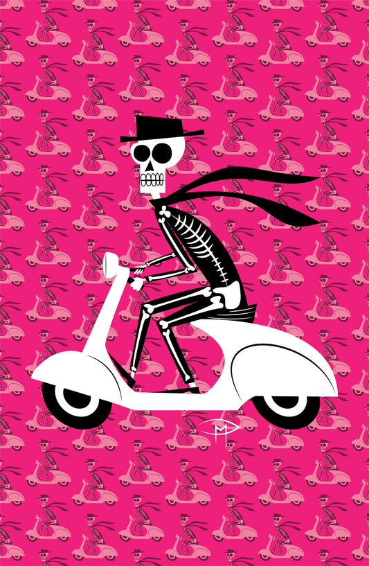 Skele On A Vespa Pattern Poster