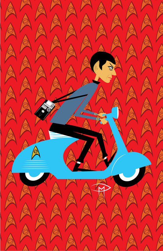 Spock On A Vespa Pattern Poster